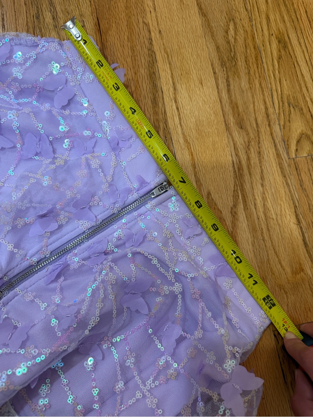 iHeartRaves Lavender highwaisted Fringe Mini Skirt with Iridescent Sequin Detail - Picture 5 of 6